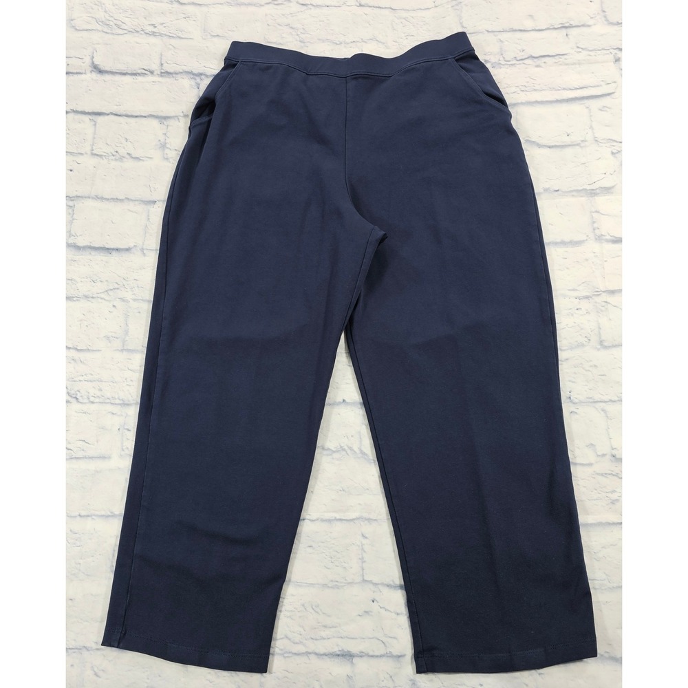 L.L. Bean Crop Pants Women M REG Navy Blue Cotton Lycra Stretch Casual 287578